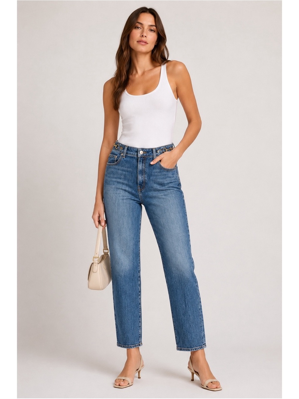 Derek Lam 10 Crosby Horse Bit Cowgirl Equestrian High Rise Straight Leg Jeans 31